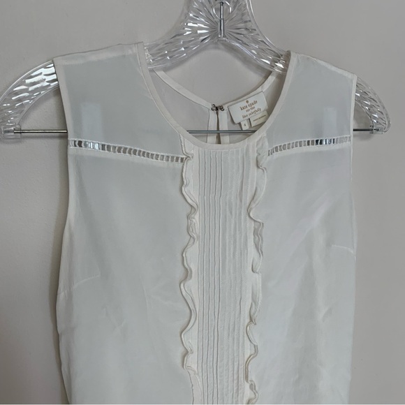 Kate Spade White Pleated Ruffle Silk Sleeveless Blouse 4 - Picture 5 of 10